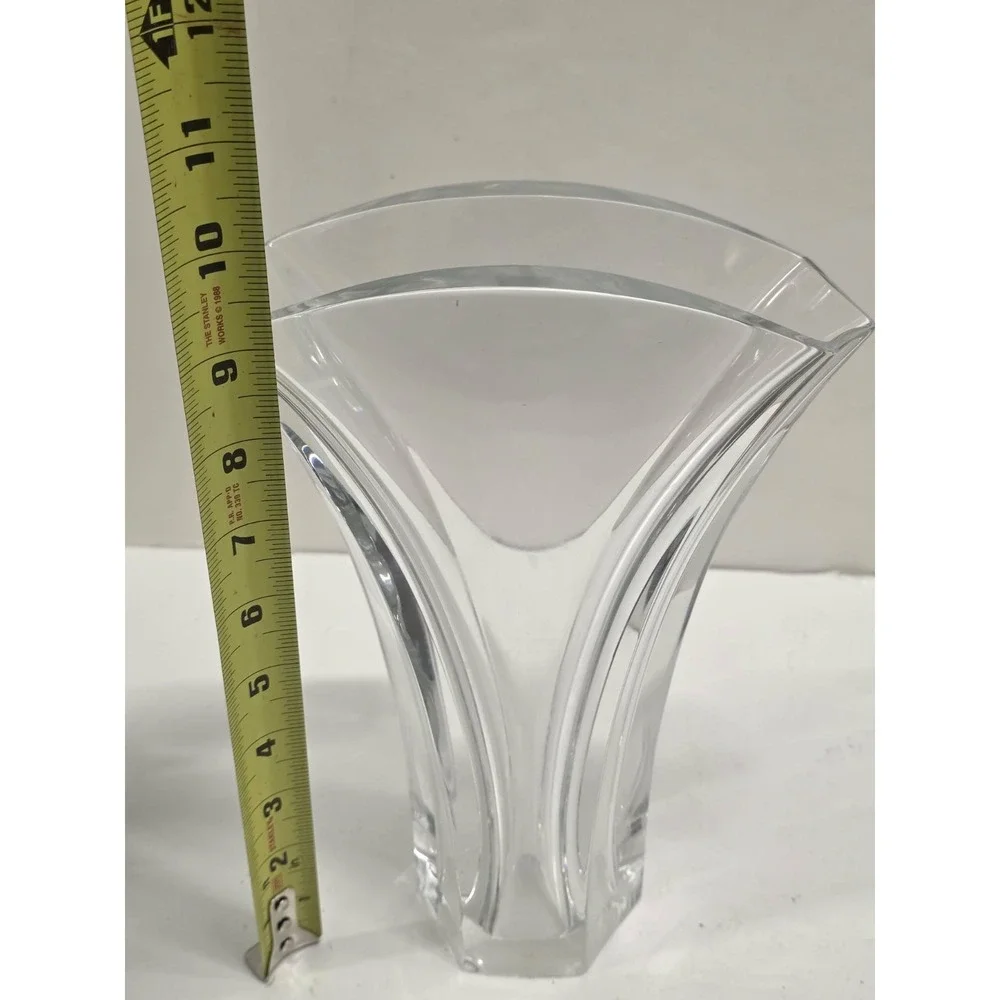 Vintage Baccarat France GINKGO Fan Sparkly Crystal Flower Bud Vase Signed